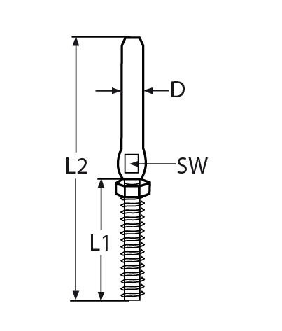 Terminal mit Rechtsgewinde V4A M14 / 7 mm - VPE: 1