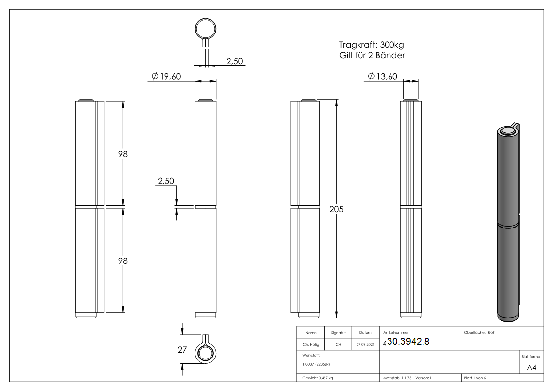 Anschweissband Stahl 2-teilig schwer 750 kg Tragkraft-30-3942.8