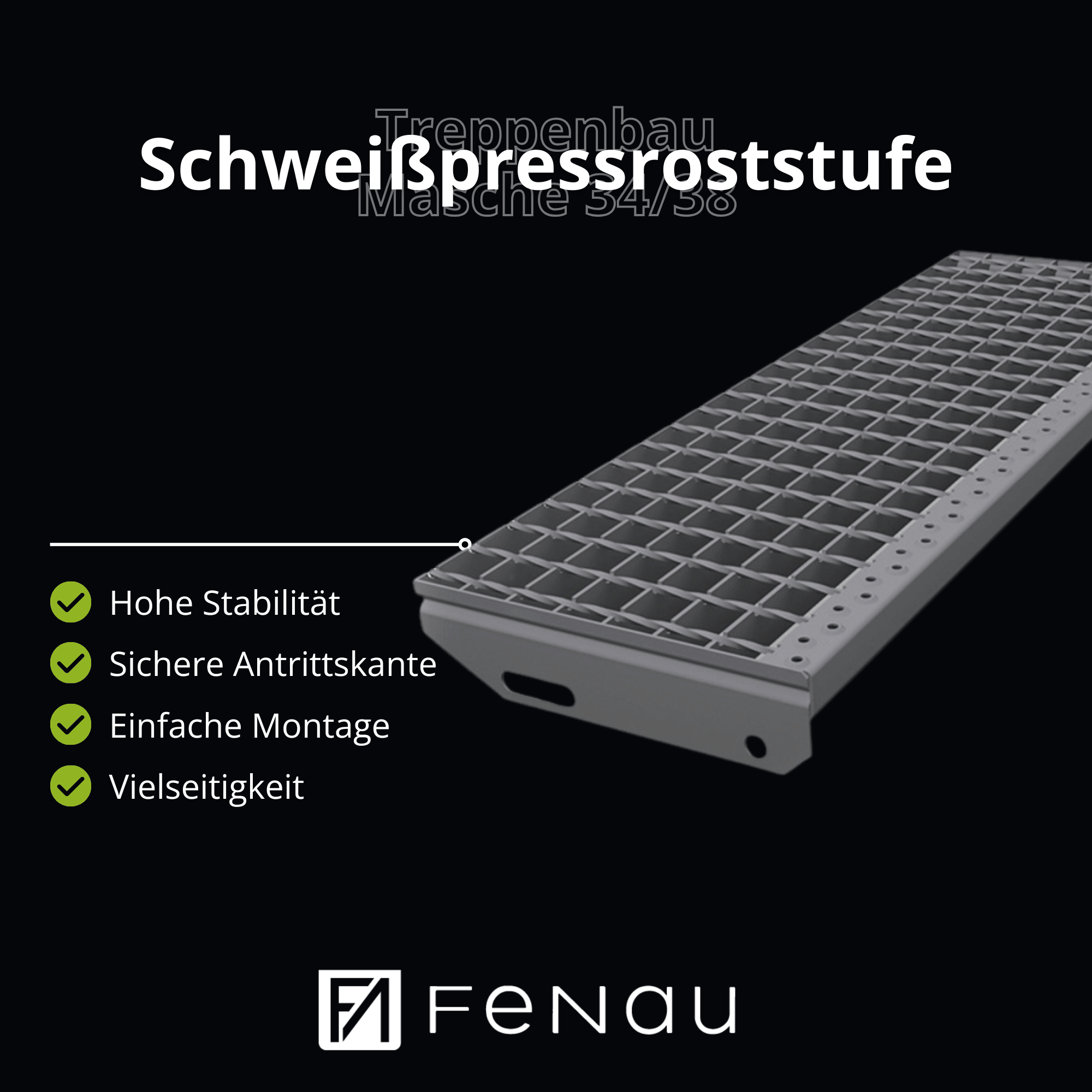 Schweißpressroststufe Metallstufe 1200x270 mm Masche 34/38 mm Tragstab 40/3 mm S235JR feuerverzinkt