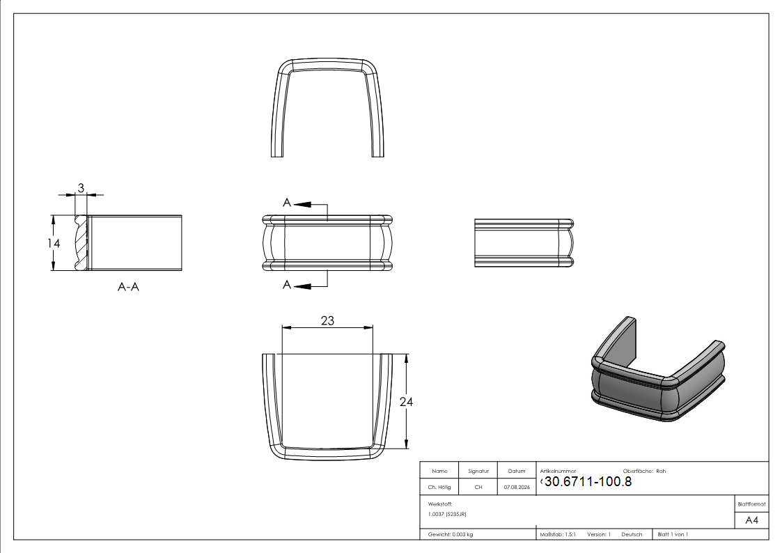 Bund - 100 Stueck - Material- 14x3 mm - Innenmass- 23x24 mm - Stahl -Roh- S235JR-30-6711-100.8