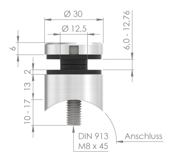Glaspunkthalter Ø 30 mm- V2A- Anschluss- Rohr Ø 48-3 mm-88-1160191-240.48