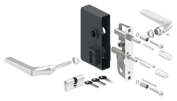 Gittertorschloss GTS 2 fuer Rohrstaerke 40-60mm- montagefertiges Set- anthrazitgrau-88-1156700-ALU.7016