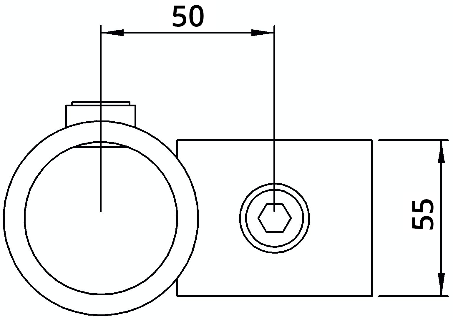 Rohrverbinder Kreuzstueck vorgesetzt 90° Ø 48-3 mm -1 1-2- - Temperguss verzinkt - 161D48-161D48