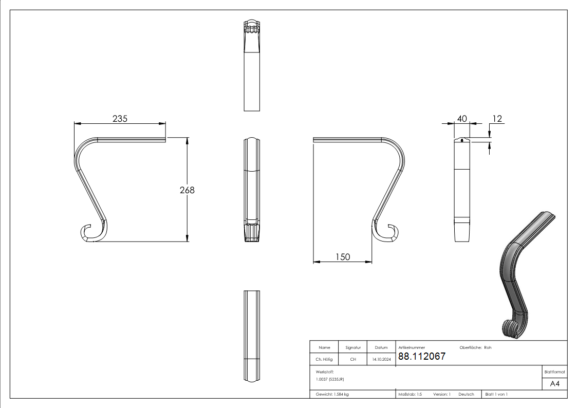 Handlaufanfaenger - Zierschnecke passend zu Profil 30-1369-8 Stahl roh-88.112067