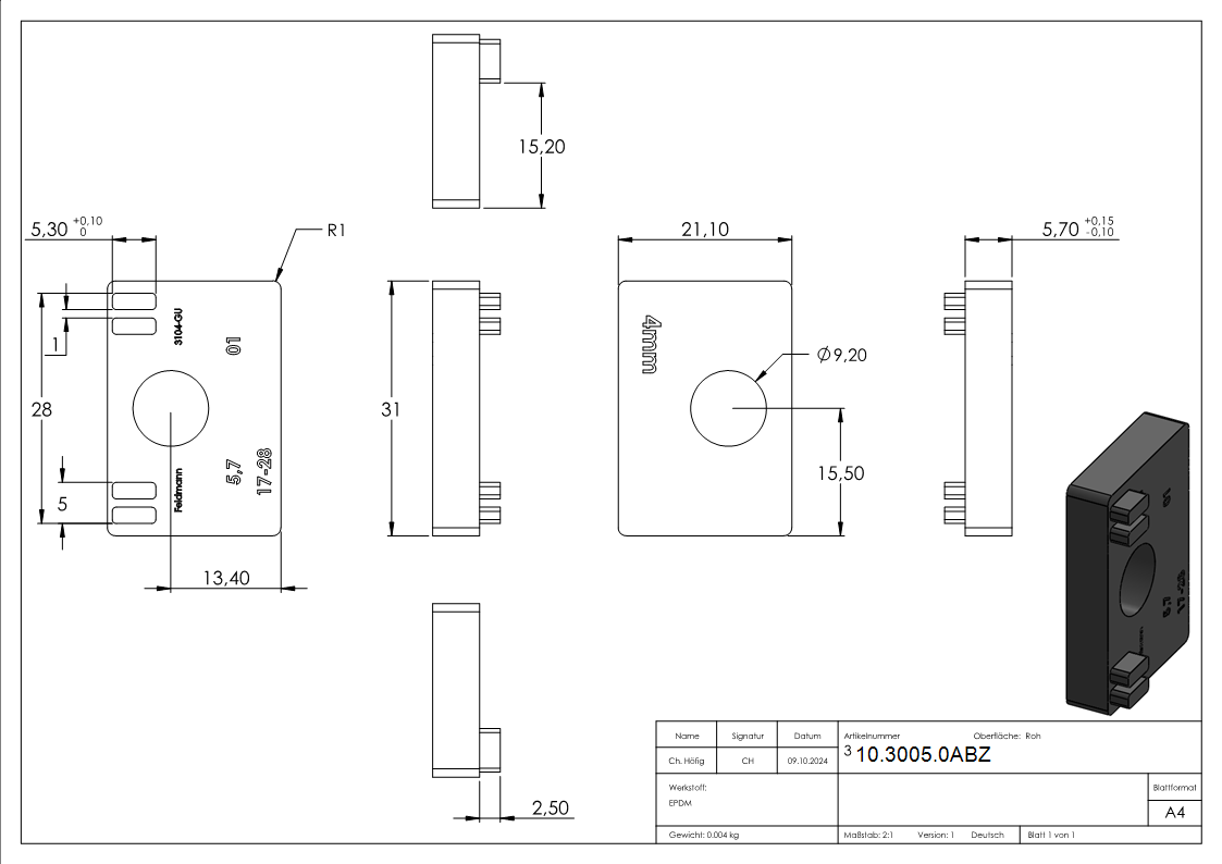 1 Paar Gummis zu Glasklemme 45x45x26 mm fuer 4 mm Blech-10-3005.0ABZ