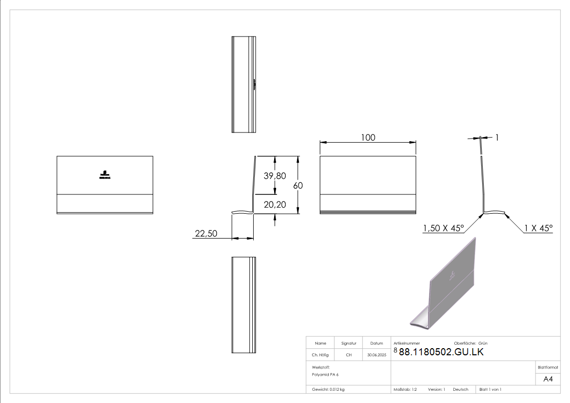 L-Keil zum Einlegen ins Profil- fuer Montage-Set 80502-GU-88-1180502-GU.LK