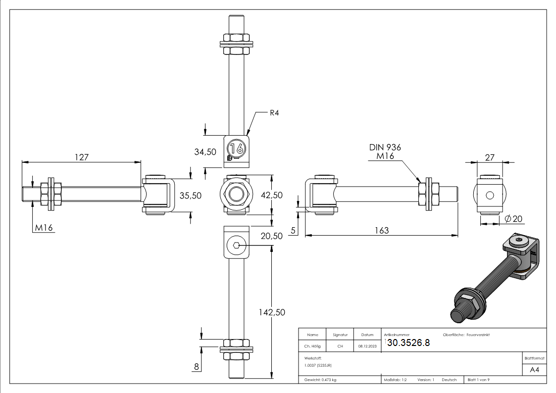 Torband M16 verstellbar Stahl (Roh) S235JR