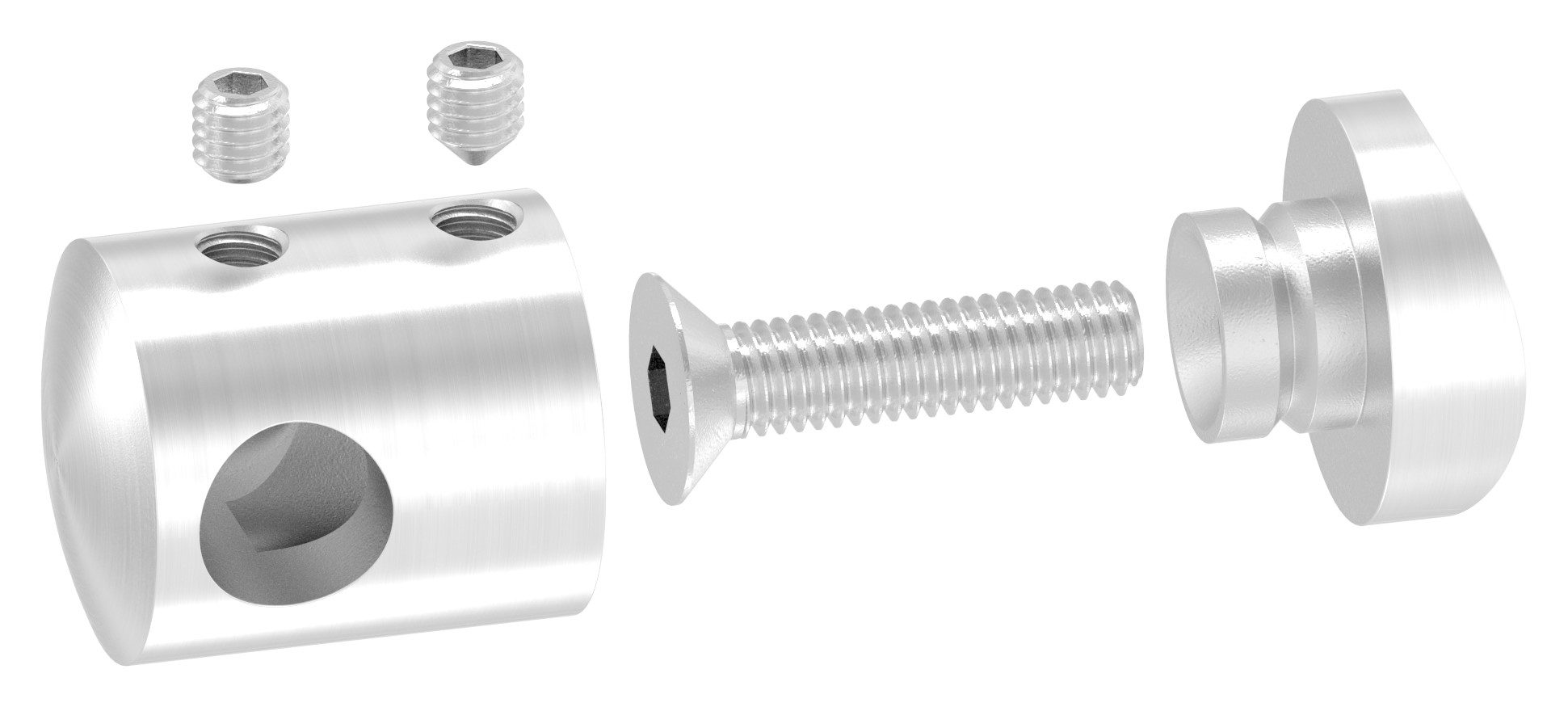 Querstab-Endhalter V2A Edelstahl – Anschluss Ø 42,4 mm passend für Rundstäbe 10 mm Sackloch Abschluss LINKS inkl. Schrauben