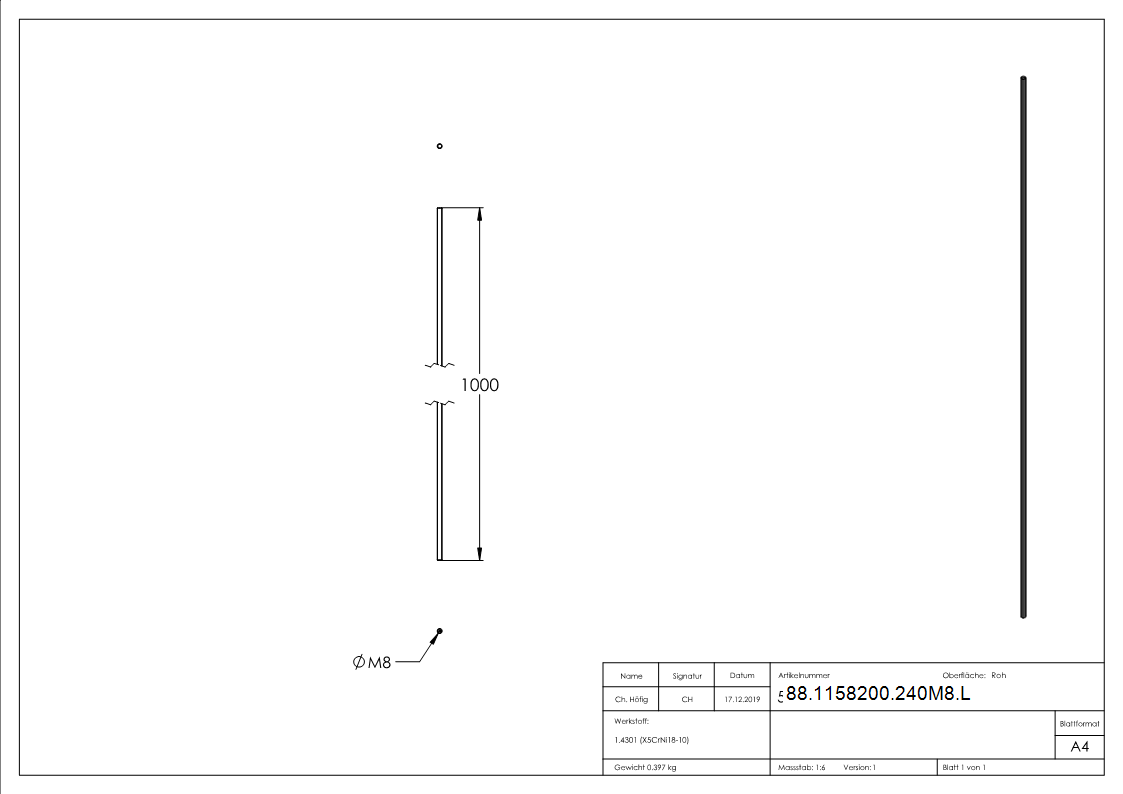 Gewindestange V2A 1 m M8 Linksgewinde-88-1158200-240M8.L