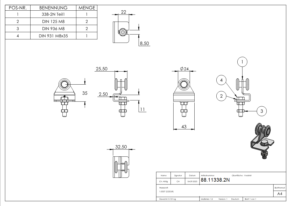 Laufrolle mit Nylonrollen-88-11338.2N