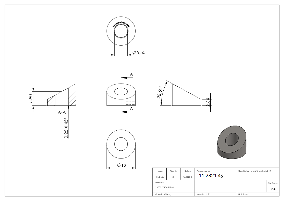 Formanschluss | für flachen Anschluss | Gewinde M5 | V2A