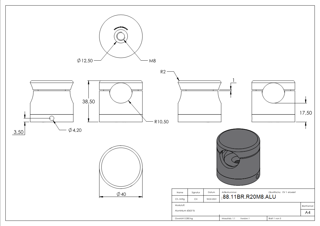 BRENK-fix® Grundhalter für Stäbe Ø 20mm, ALU