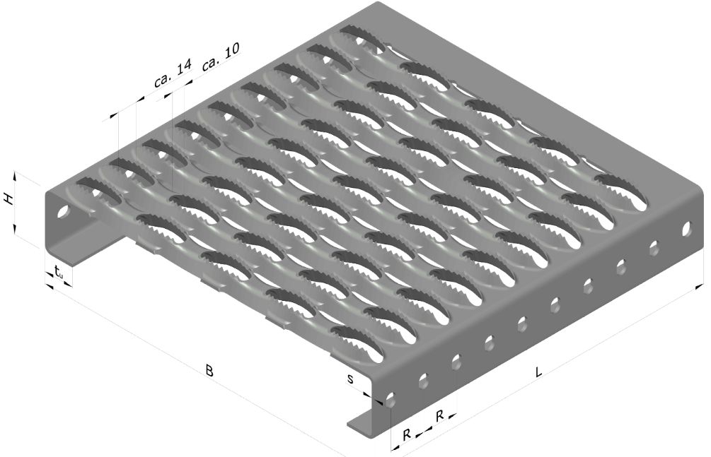 Blechprofilstufe | Typ N | Maße: 1000x300x70 mm | S235JR, im Vollbad feuerverzinkt