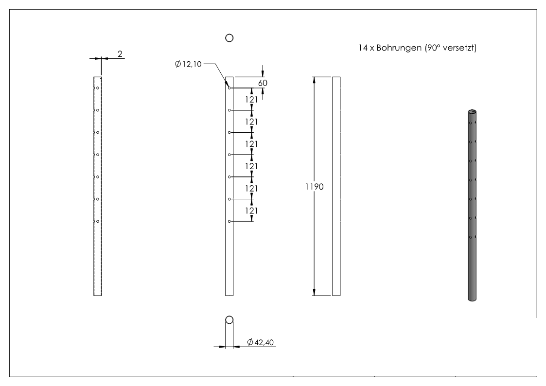 Edelstahlpfosten aus Rohr 42,4mm x 2,0mm, V2A