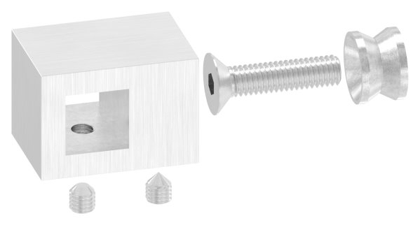 Querstabhalter V2A Edelstahl – Vierkant (Quadratisch)  Anschluss FLACH für Vierkantmaterial 12x12 mm inkl. Schrauben