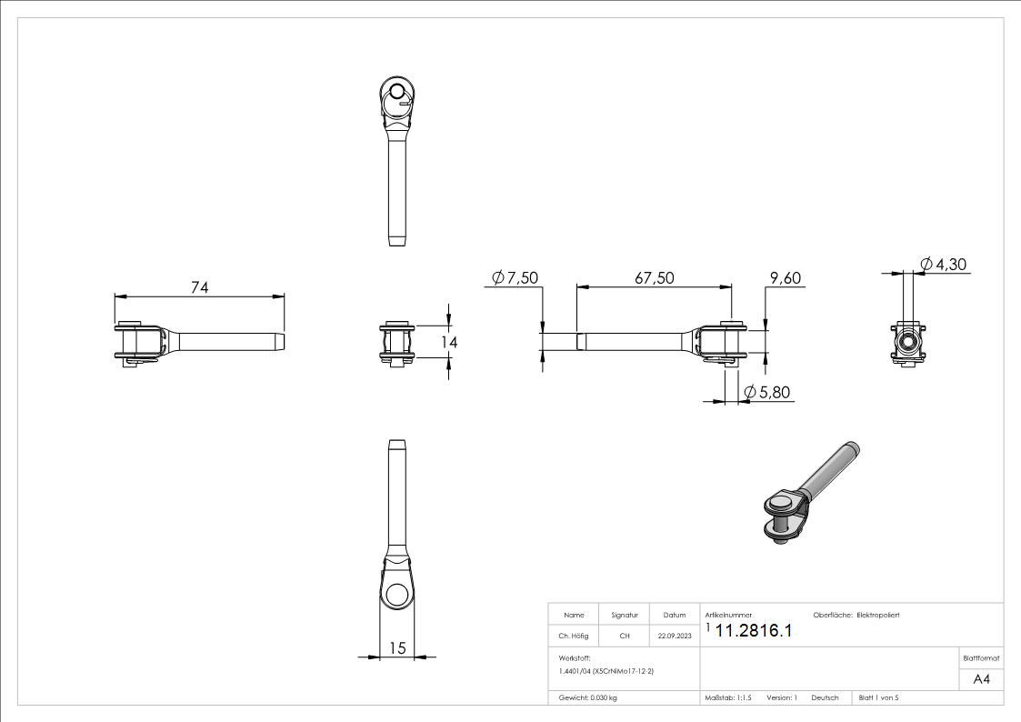 Gabelterminal zum Sebstverpressen - fuer Seil Ø 4 mm - V4A-11-2816.1