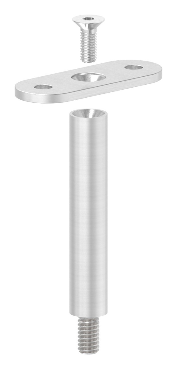 Edelstahl Traegerstift Ø 14 mm mit Halteplatte Anschluss- flach - Aussengewinde M8 - V2A-11-3825.4