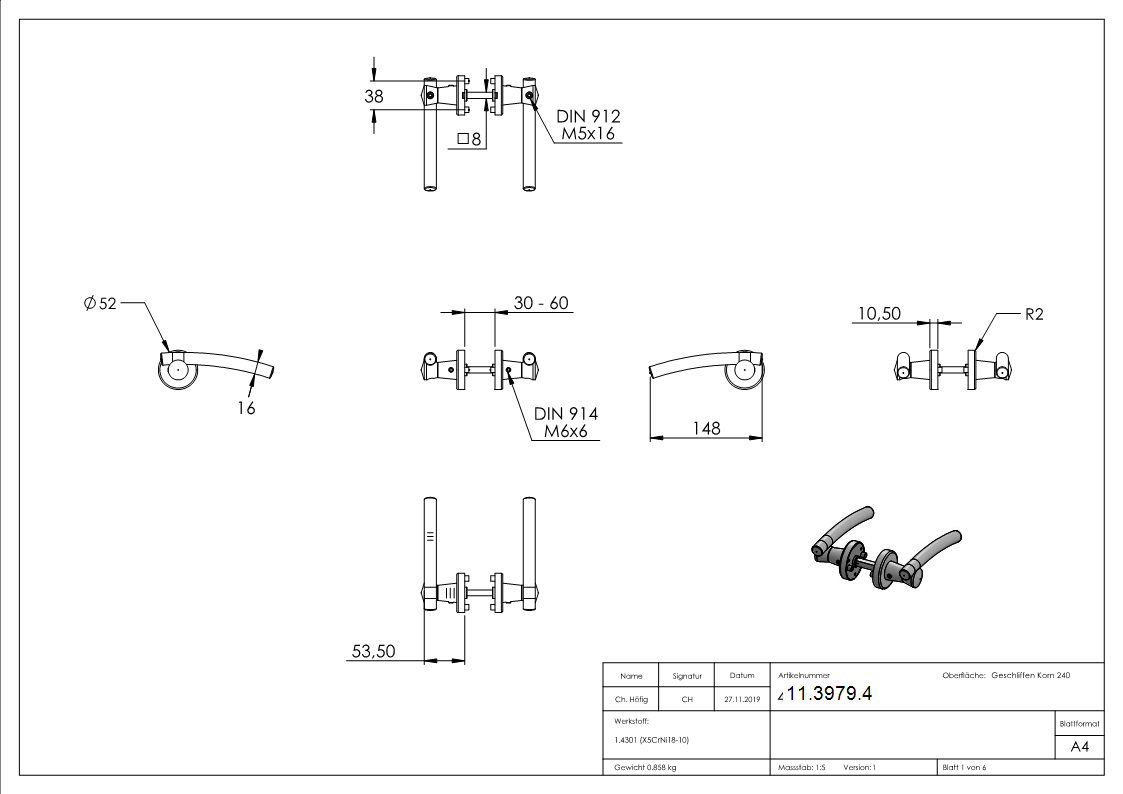 Türdrückerpaar V2A drehbar inklusive 8 mm Drückers