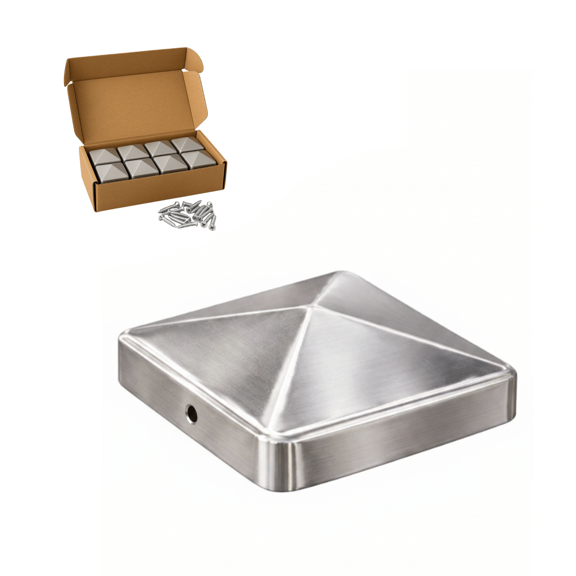 Pfostenkappe 70x70 mm Edelstahl V2A geschliffen – 10er Set inkl. Schrauben-60220-70-022