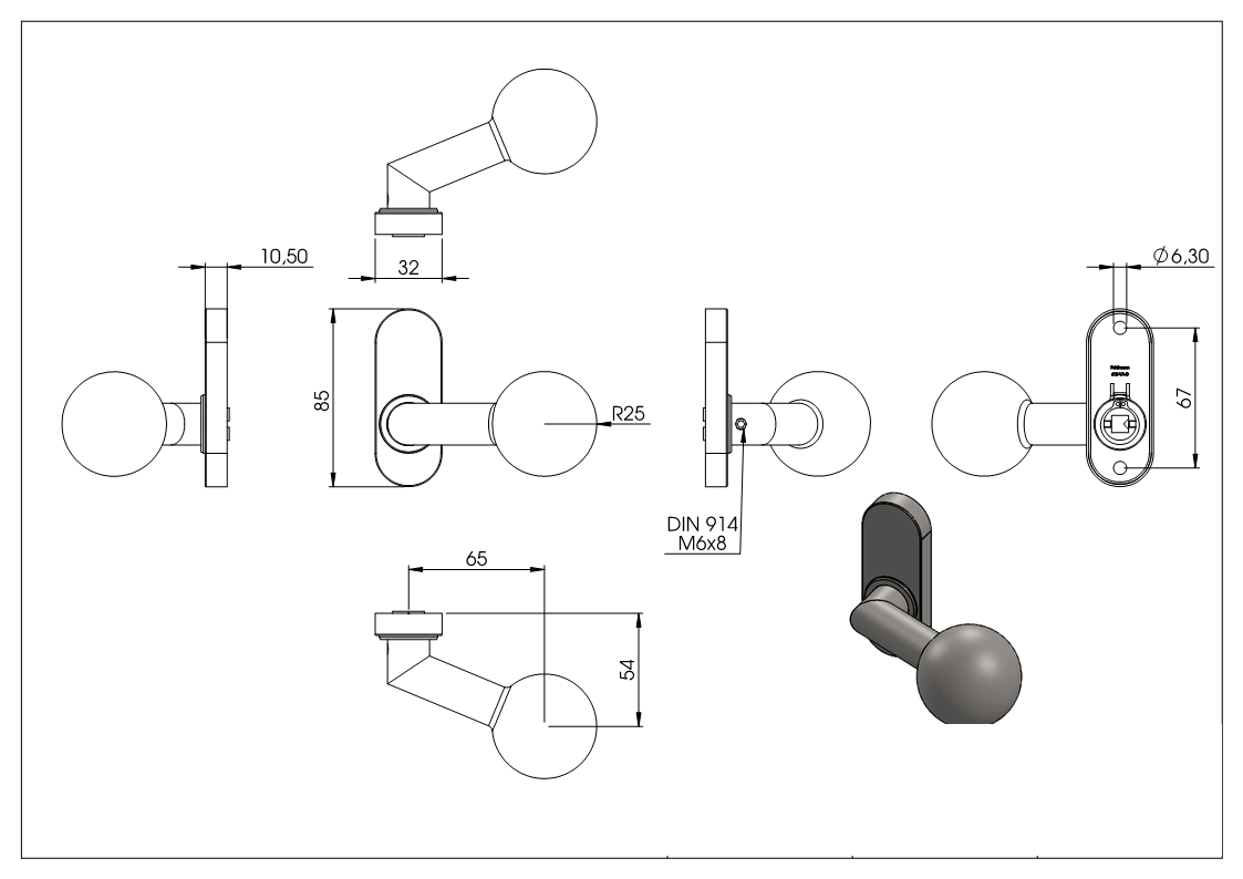 Türdrücker gekröpft mit Kugel Ø 50 mm drehbar V2A