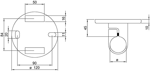 Wandbefestigung  Masse- 120x10 mm zum Spannen fuer Gelaenderpfosten Ø 42-4 mm - V2A-11-3065.4