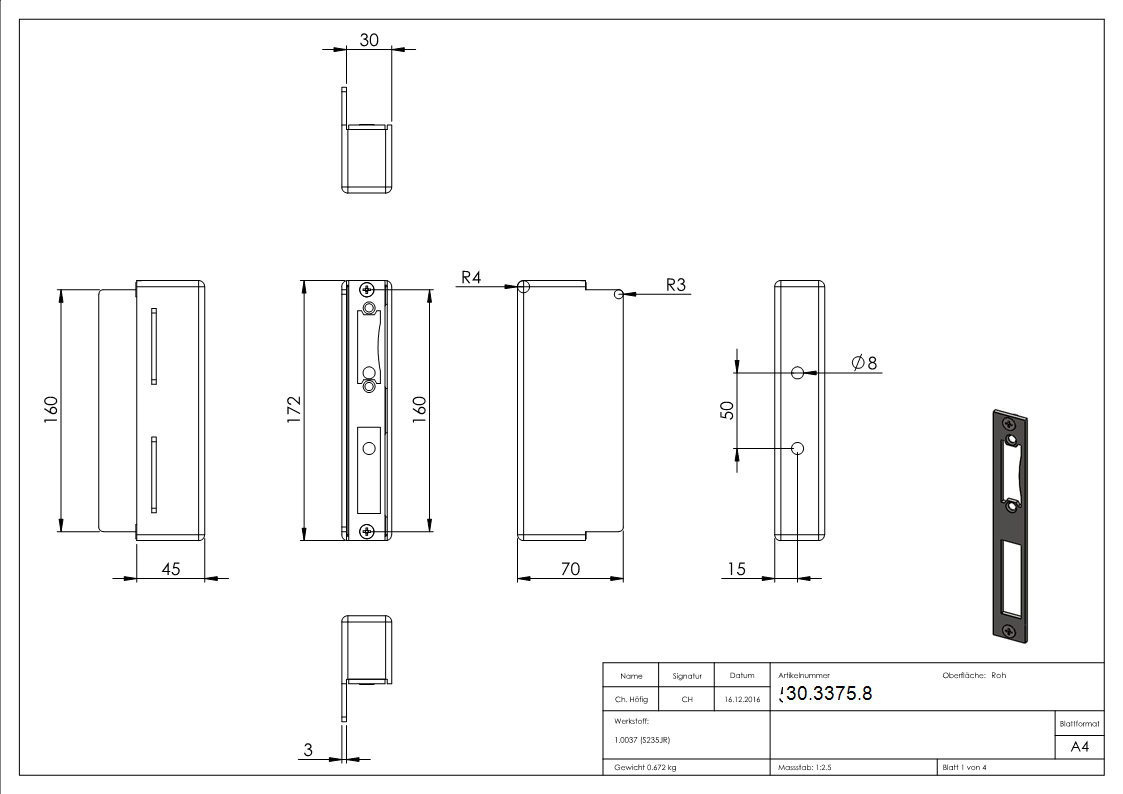 Schliesskasten Stahl S235 - V2A fuer 30mm Schlosskasten zum Anschweissen elektrischer Tueroeffner-30-3375.8
