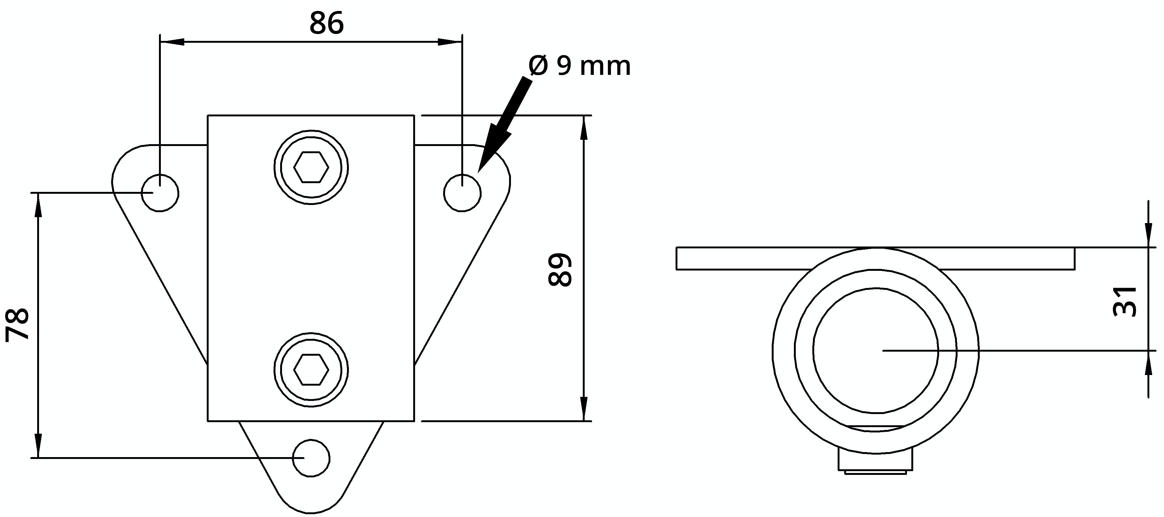 Rohrverbinder | Wandhalter Dreieckflansch | 146D48 | 48,3 mm | 1 1/2" | Feuerverzinkt u. Elektrogalvanisiert
