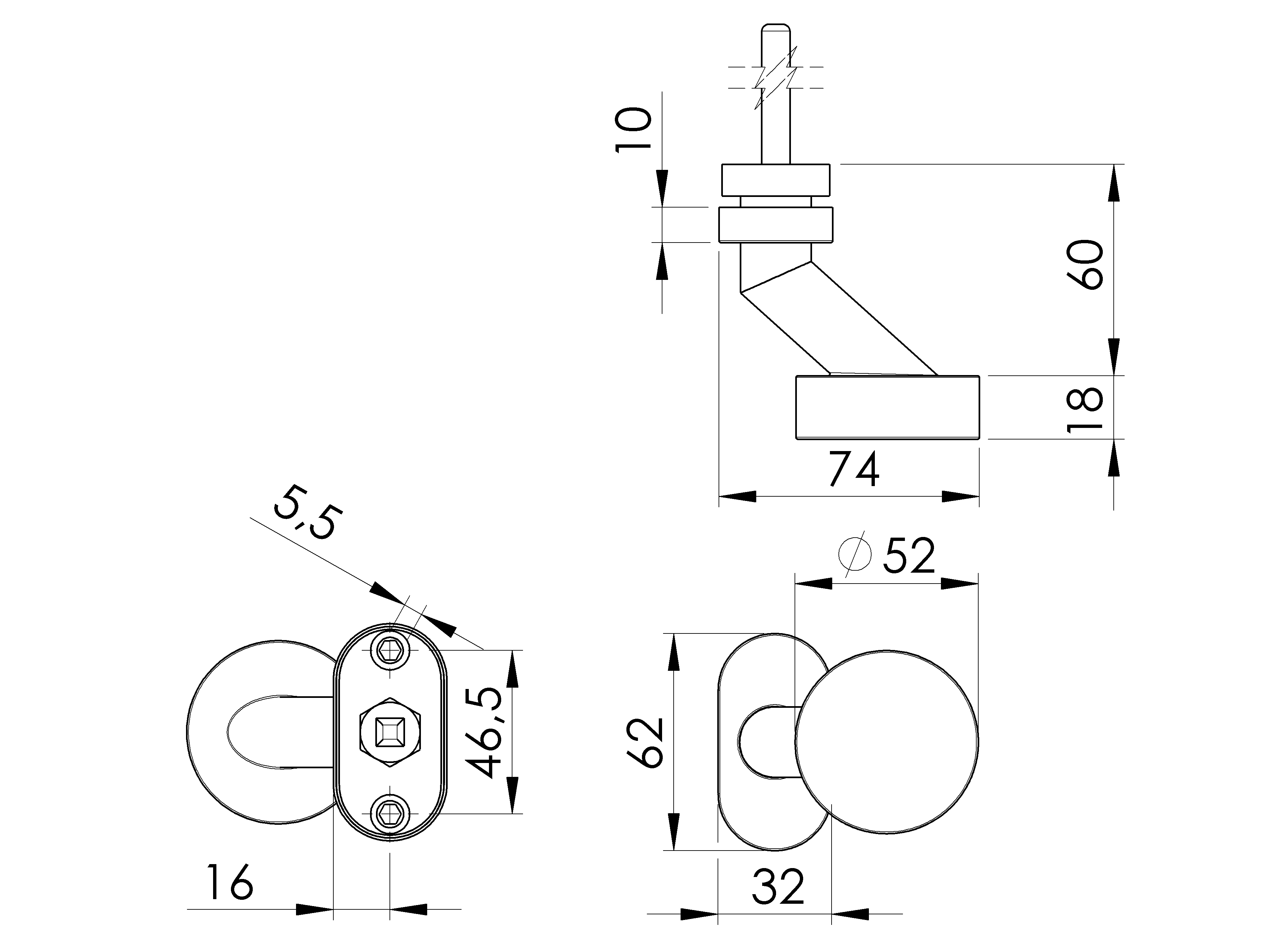 Kugelknauf V2A Plattendicke 1 mm fest geschliffen-89-11D8014I-A.4