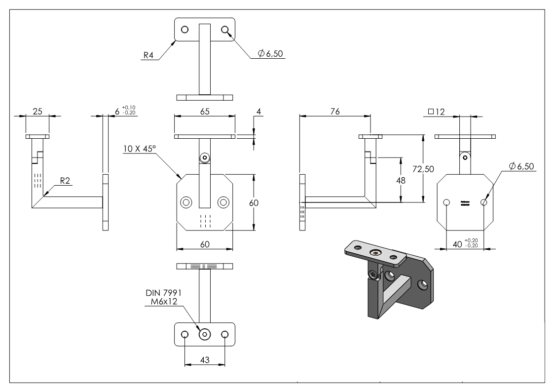 Handlaufhalter eckig mit gerader Halteplatte