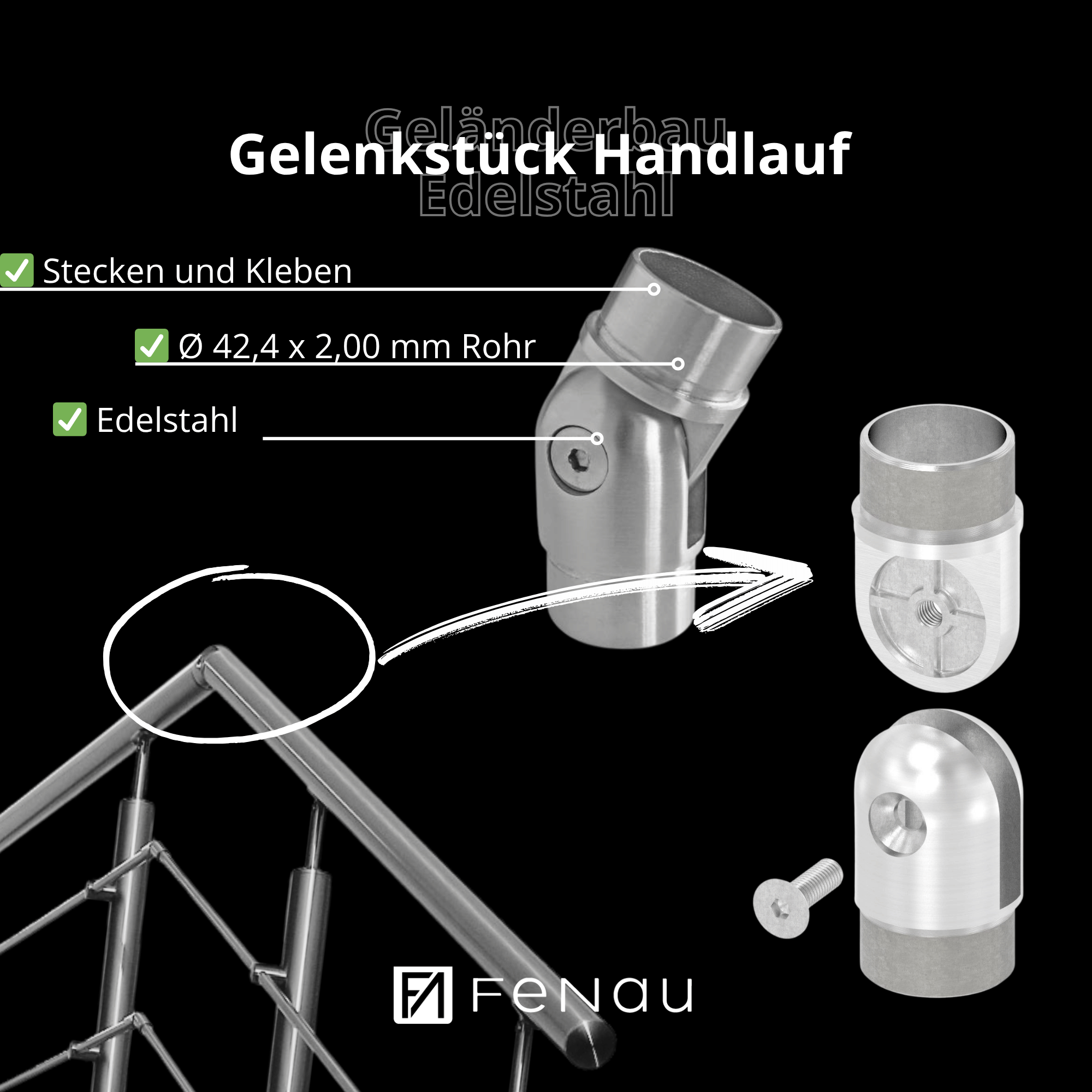 Handlauf Gelenkverbinder V4A Ø 42-4 x 2 mm verstellbar poliert-11-3636-A.1