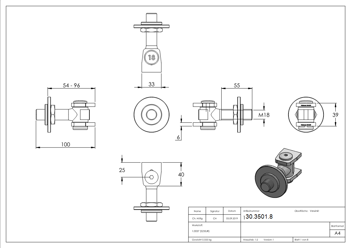 Torband M18 verstellbar schweissbar Stahl -roh- S235JR-30-3501.8