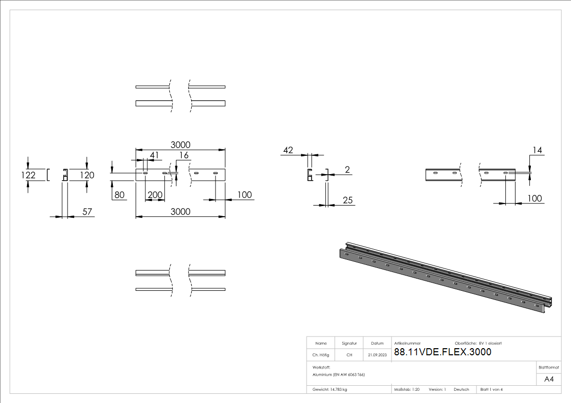 Profil-Set FLEX-MOUNT PRO fuer eleganza canopy Vordach L = 3000 mm-88-11VDE-FLEX.3000