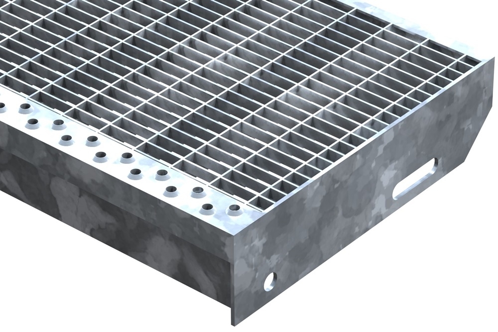 Gitterroststufe Treppenstufe Masse- 600x270 mm 30-10 mm S235JR -St37-2- im Vollbad feuerverzinkt-40-602731.7