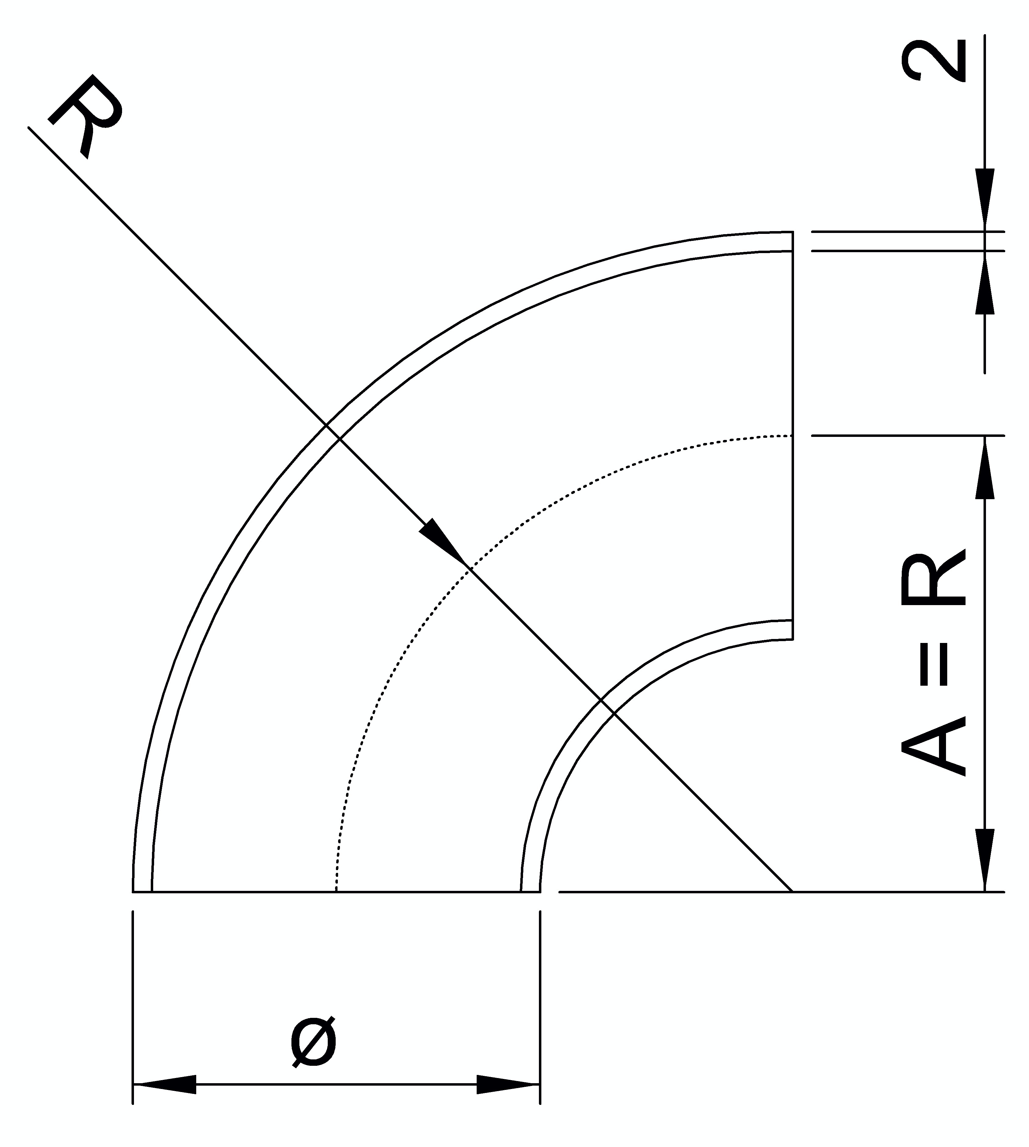 Bogen 90° | zum Schweißen | für Rundrohr: Ø 42,4 mm | V2A