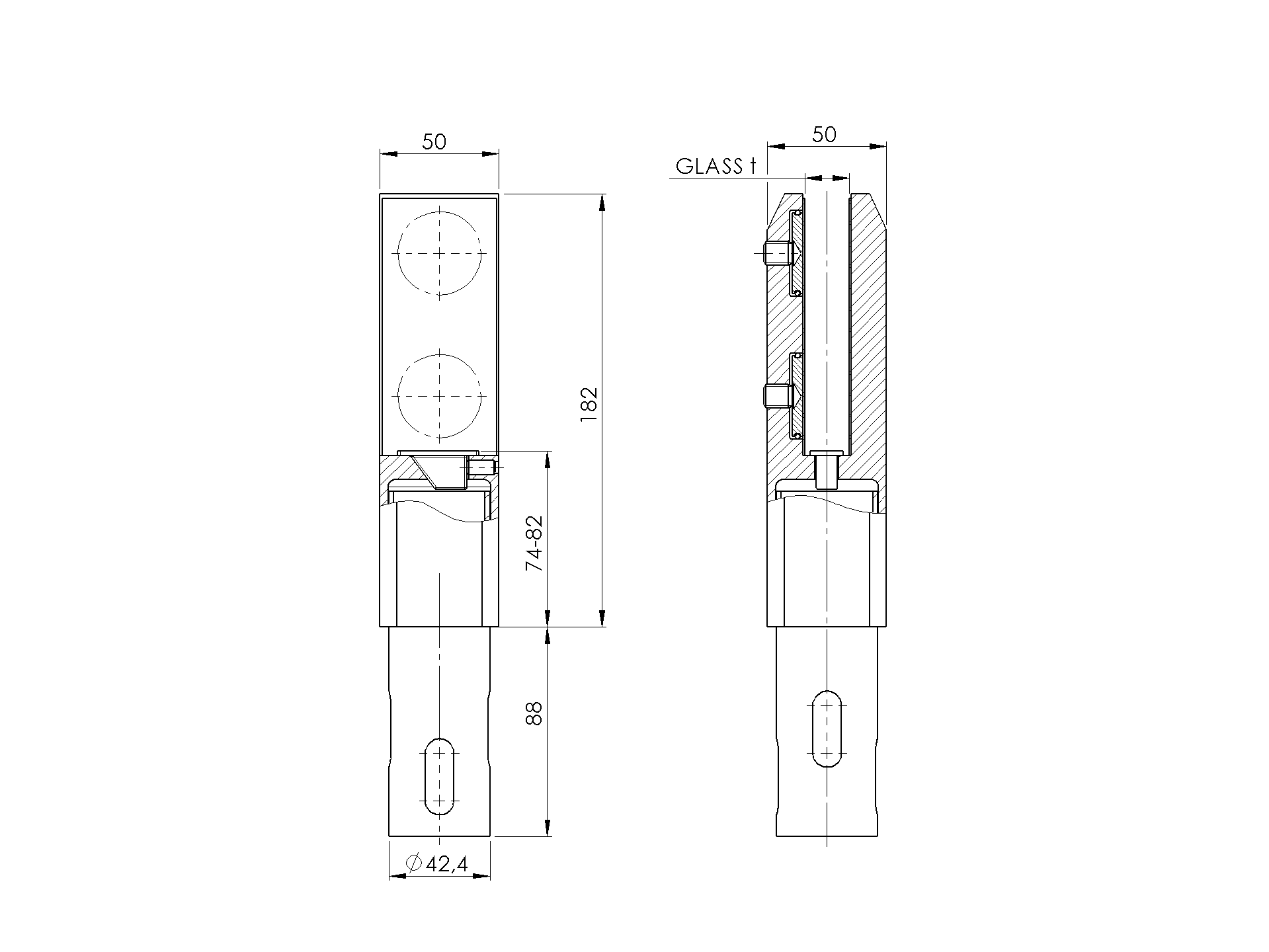 Bodenglaszapfen Edelstahl 2205 fuer Glas 12-17-52 mm zum Einbetonieren geschliffen-89-11A226230000-A.4