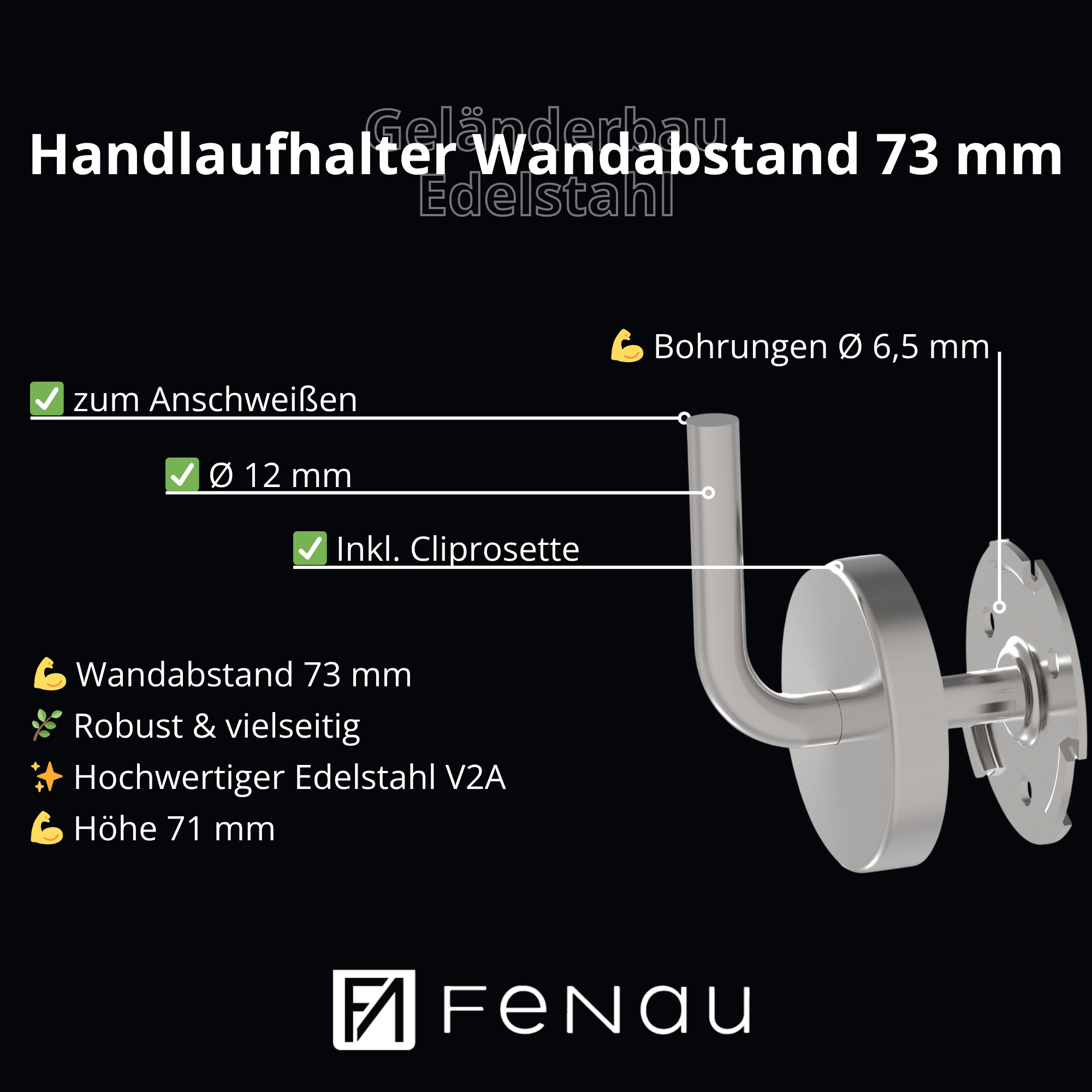 Handlaufhalter mit Cliprosette Handlauf zum Anschweißen V2A