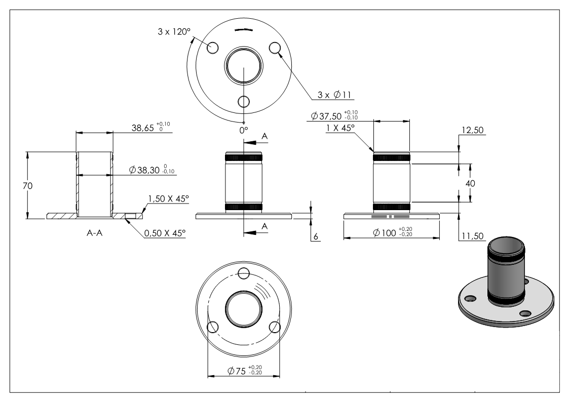 Wand- und Bodenanker mit Rändelung für Rohr 42,4 mm