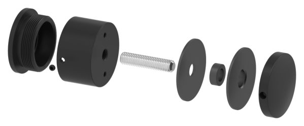 Glaspunkthalter 52mm- flach- verstellbar- V2A- pulverbeschichtet in RAL 9005 schwarz matt-88-1160250-240.9005