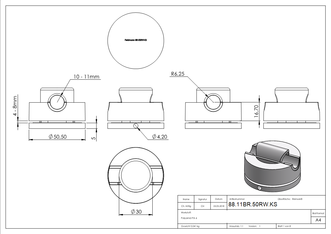 BRENK-fix® Halter Ø 50mm, Kunststoff, reinweiss 4 Stück