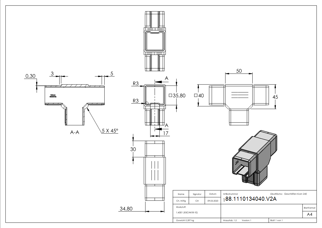 T-Verbinder V2A fuer Rohr 40x40x2-0 mm steckbar-88-1110134040.V2A