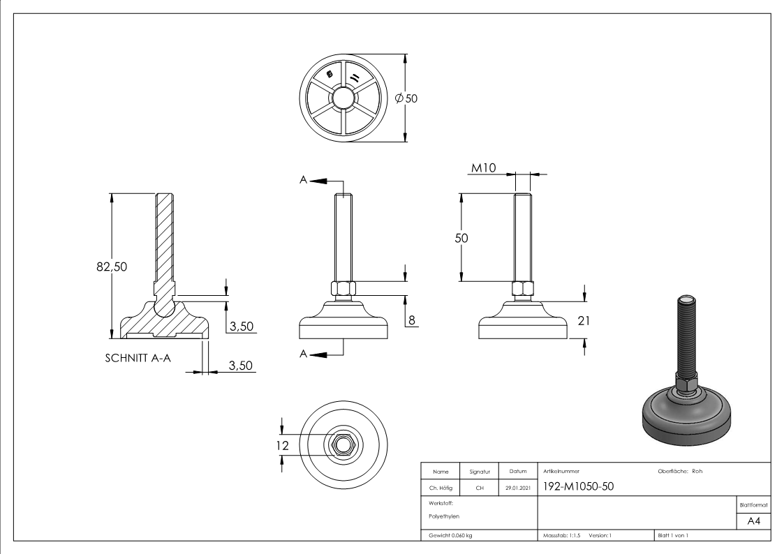 Schwerlast-Maschinenfuss M10 x 50