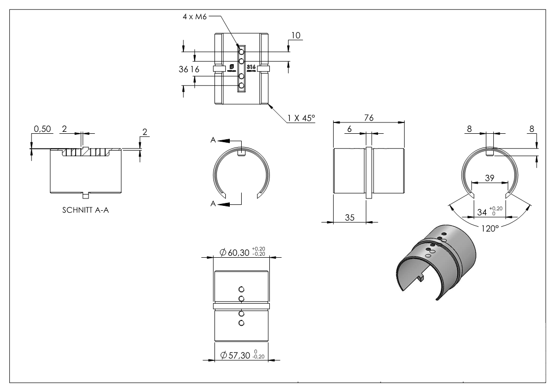Rohrverbinder für Nutrohr 60,3 x 1,5mm, V4A