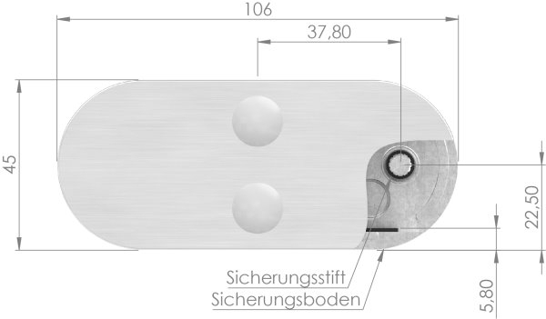 Sichtschutz Mittelglasklemme Edelstahl V4A Mod- 25 Halbrund gerade-88-1125-MK.V4A